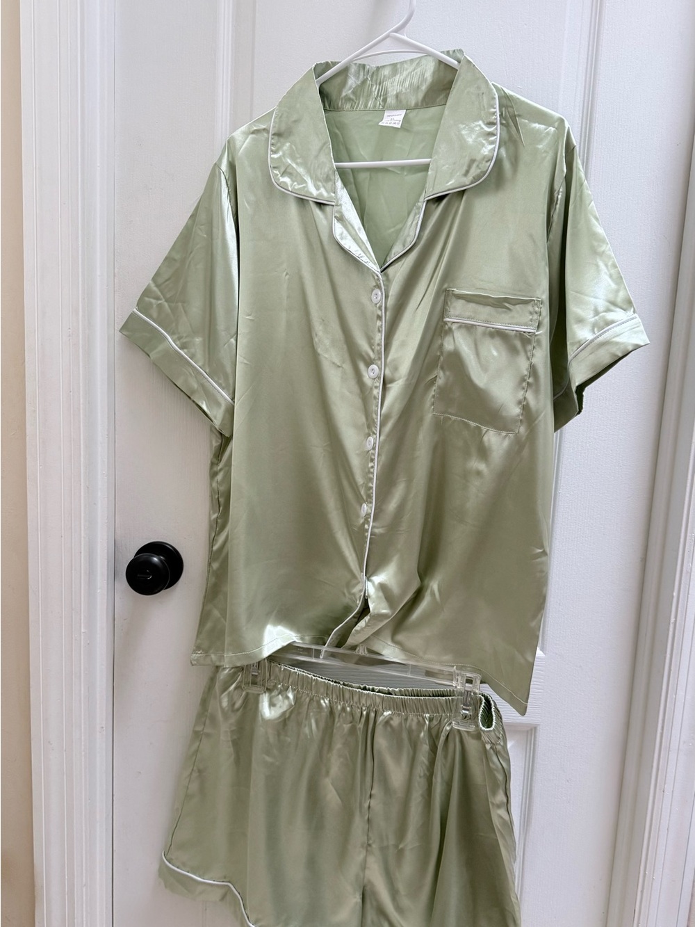 2 for $15 Satin-like Short Sleeve Pajama Set - Sage Green